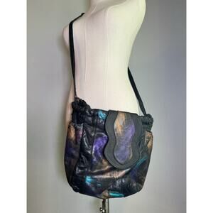 Vintage 1980s FANCY NANCY Painted Abstract Crossbody Purse Graffiti Artsy Black